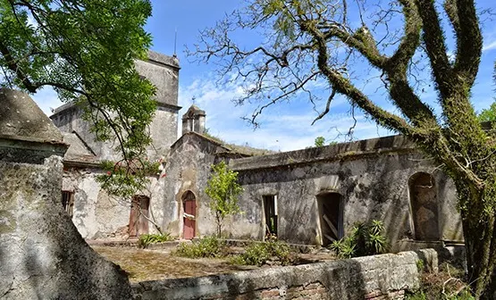 Ruinas de un casco de estancia entre árboles